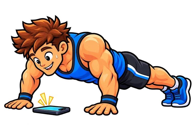 The athlete does push-ups above a phone lying on the floor