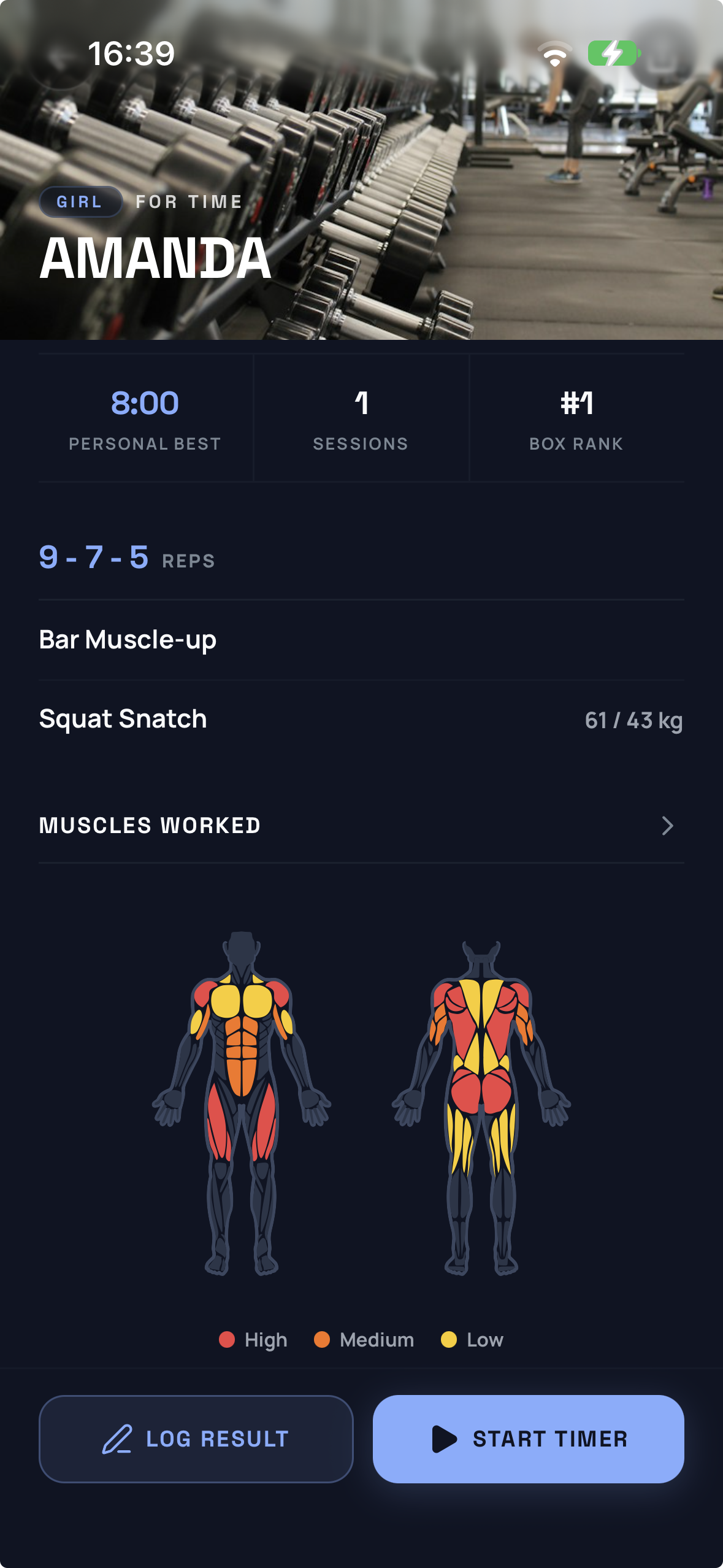 Amanda workout detail with personal best and movements